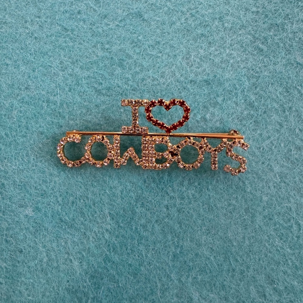 New I Love Cowboys Rhinestone Brooch